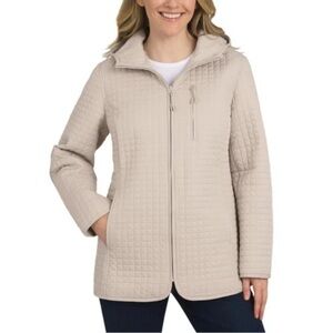 NWT • Lands' End Quilted Full Zip Jacket in Tan (Sand) • Women’s XL
